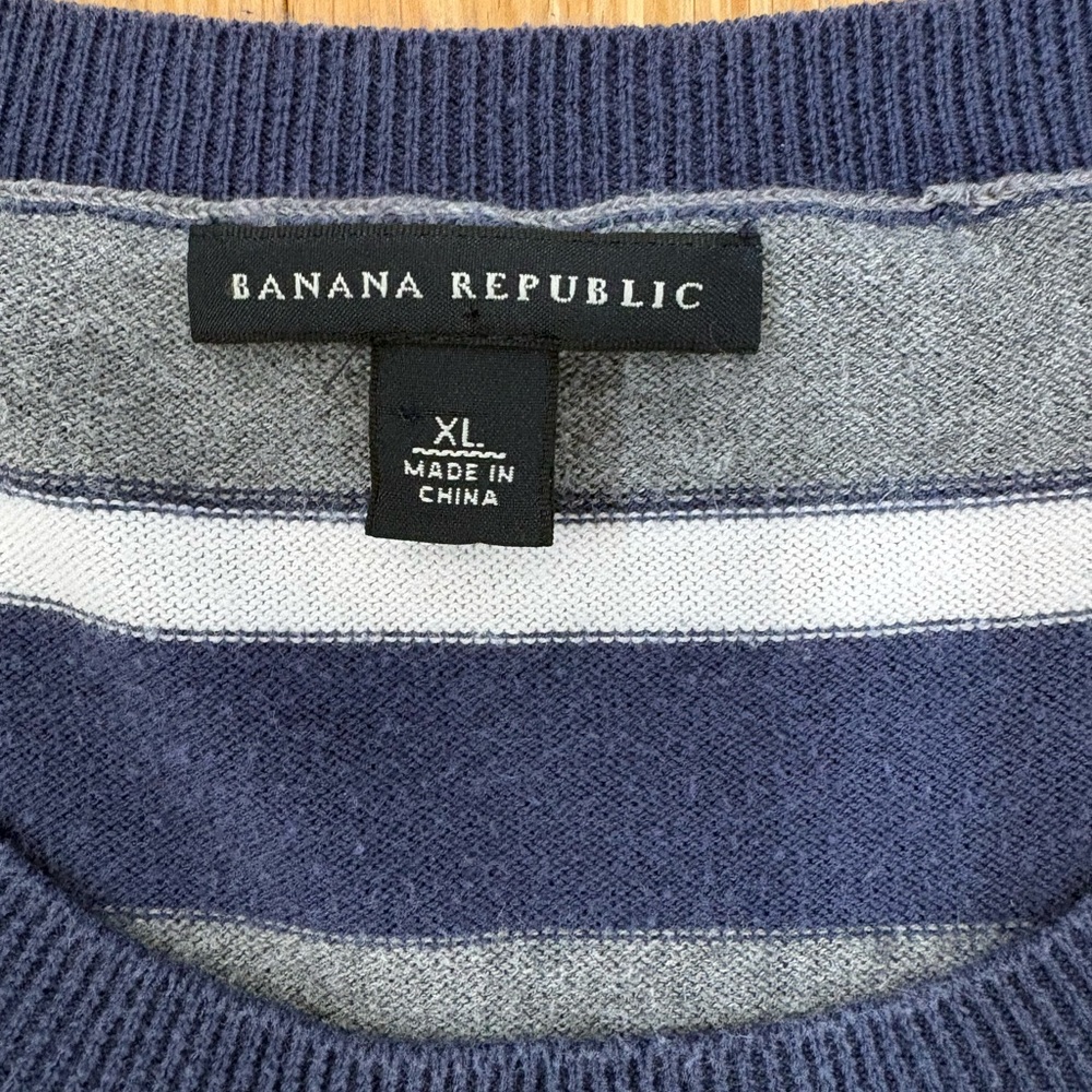 BANANA REPUBLIC Nautical Luxe Striped Button-Shoulder Sweater | Navy & Slate XL - Picture 4 of 8